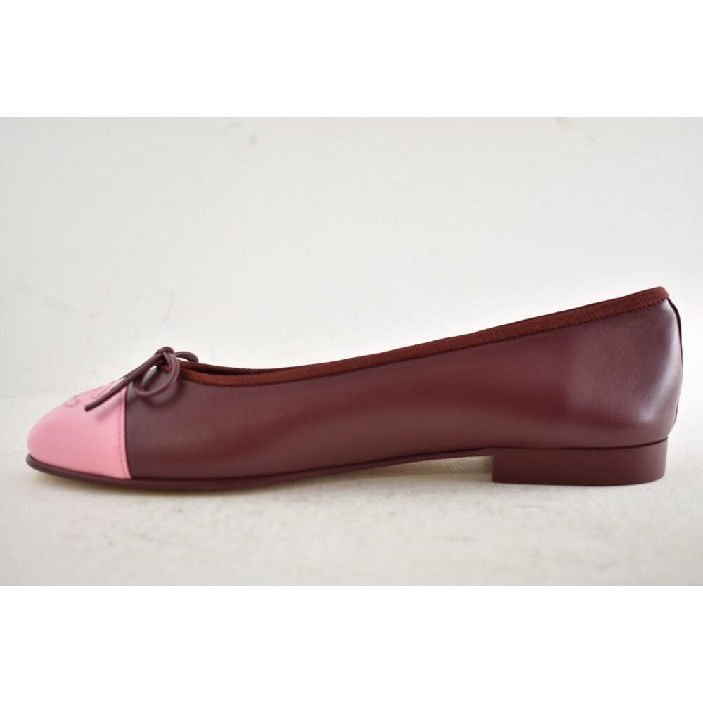 Chanel 26S Burgundy Red Pink Lambskin Leather CC Logo Ballet Ballerina Flat 37.5 - Picture 13 of 16